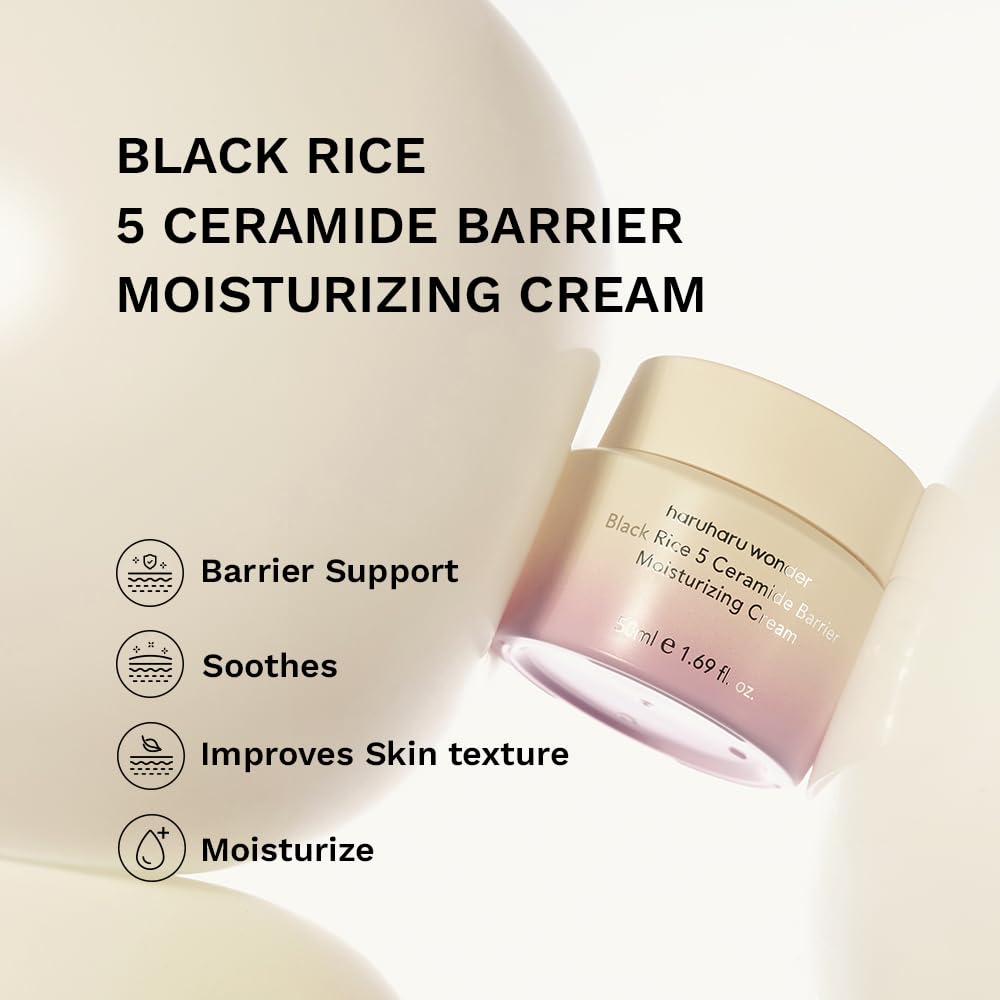 HARUHARU wonder Black Rice 5 Ceramide Barrier Moisturizing Cream 1.69 fl oz, Barrier Repair, Ceramides, Dry Skin Care, Long-Lasting Hydration, Soothing Nourishing, Lightweight, Vegan
