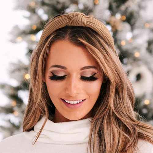 Knotted Headbands for Women Girls Non Slip Boho Wide Top Knot Turban Hairbands Fashion Ribbing Head Wraps Hair Bands Accessories