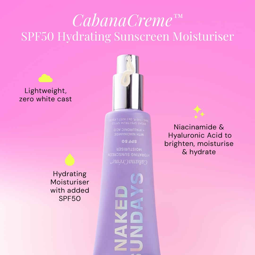 Naked Sundays Hydrating Sunscreen Moisturizer SPF 50 - Daily Face Primer | 50ml (1.69 Fl Oz)