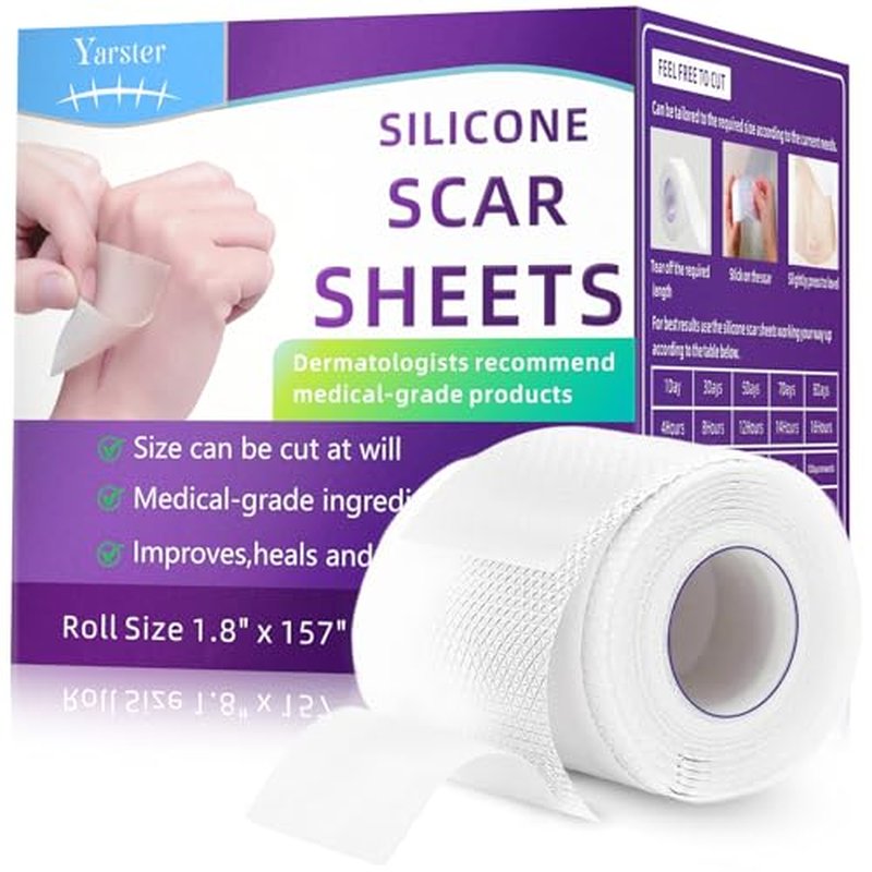 Silicone Scar Sheets, Silicone Scar Tape(1.8"x 157" Roll-4M), Medical Grade Scar Sheets, Scar Tape for Surgical Scars, Burn, C-Section, Keloid Scars, Acne Treatment, Stretch Marks Removal