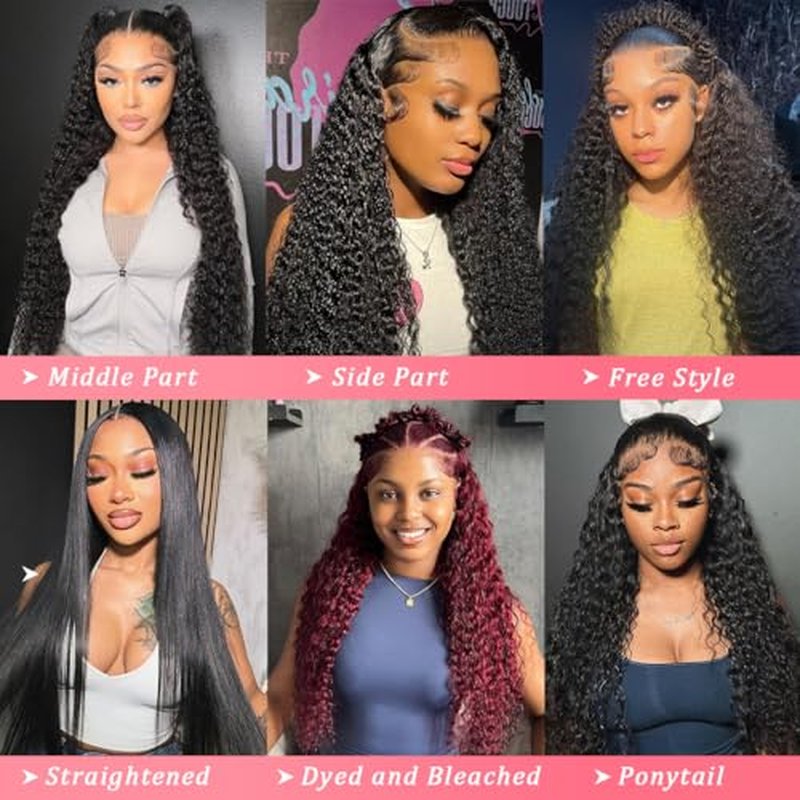 13x6 Deep Wave Lace Front Wigs Human Hair Wigs for Women 200 Density HD Transparent Deep Curly Lace Frontal Wigs Human Hair Pre Plucked with Baby Hair Natural Color 24 Inch