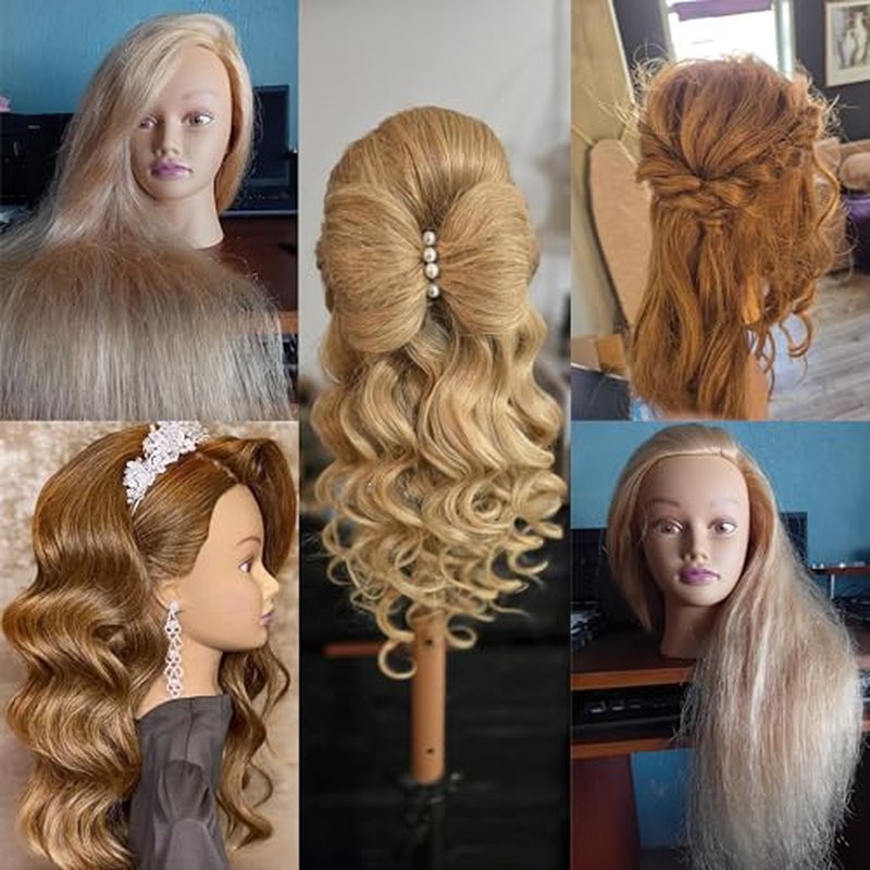 Mannequin Head Human Hair 24" 100% Human Hair Mannequin Head£¬Cosmetology Mannequin Head Doll Head for Hair Styling Hairdresser Manikin Head with Free Clamp Holder(Dark Brown)