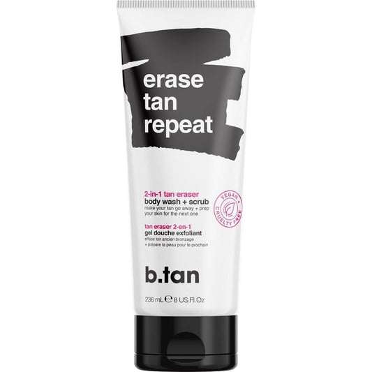 b.tan Self Tan Remover | Erase Tan Repeat - Best 2-in-1 Self Tanner Eraser & Exfoliator Scrub, Express, for Dark Spray Tans, Mousse, Gradual Lotion, Sunless Tanning Eraser, 8 Fl Oz