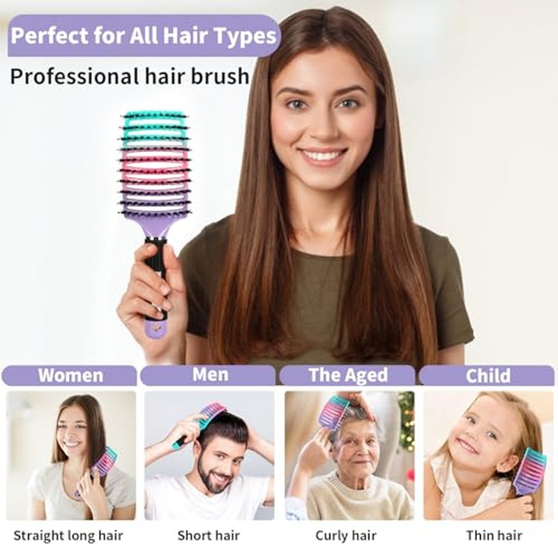 Hair Brushes for Women 2 Pack, HIPPIH Detangler Hair brush for Adult & Kids¡¯ Wet or Dry Hair, Boar Bristle Hair Brush Getting Knots Out without Pain Adds Shine and Makes Hair Smooth