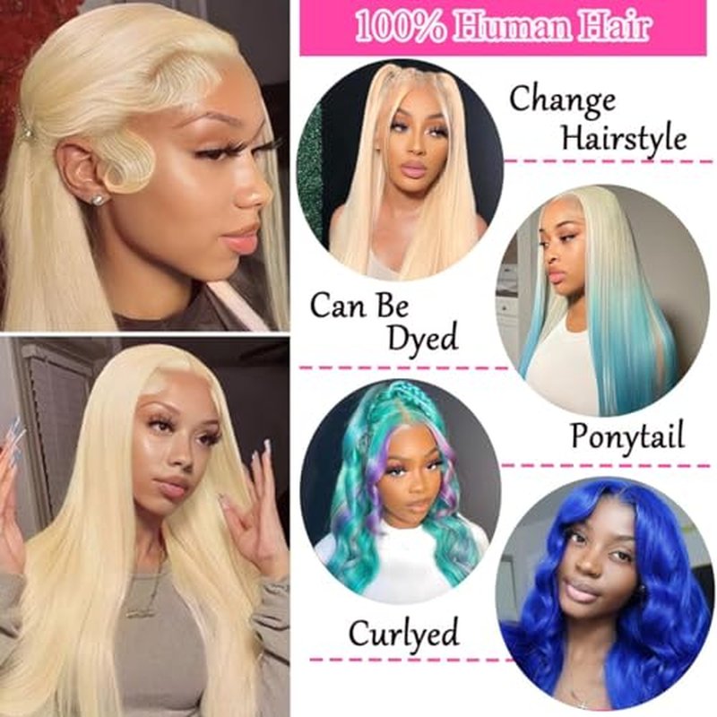 26 Inch 613 Lace Front Wig Human Hair 13X6 Blonde Straight HD Transparent Lace Frontal Wigs Human Hair Pre Plucked with Baby Hair 180 Density Blonde Glueless Wigs Human Hair