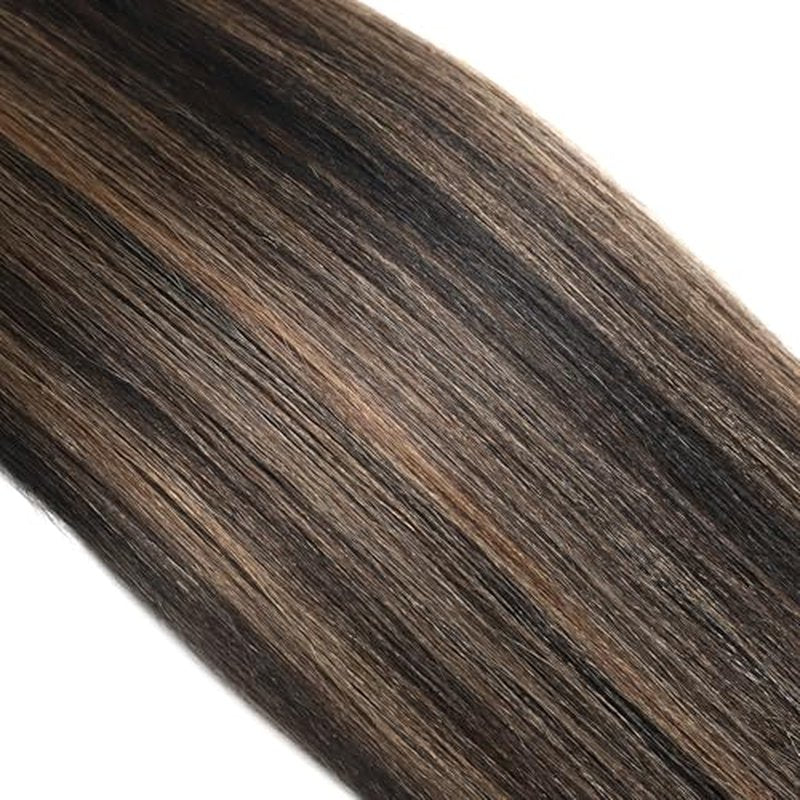 Loxxy Light Yaki Clip Ins Human Hair, Natural Black Mixed Chestnut Brown Color, Natural Look Yaki Straight Clip Ins Ideal for Black Women 22 Inches 7Pcs 120g