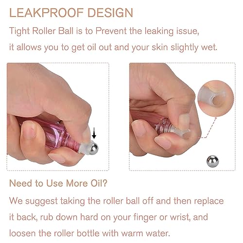 PrettyCare 60 Pack, 10 ml Essential Oil Roller Bottles with Stainless Steel Roller Ball - Bulk Refillable Leak-proof Empty Thick Pink Glass Roll on Bottles with Metal Caps for Travel, Perfume