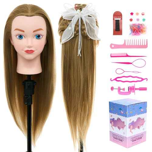 Mannequin Head with Hair - 20 Inch Cosmetology Manikin Practice Braiding Doll Head for Hair Styling, Training Head for Braiding Hairdressing for Kids #27