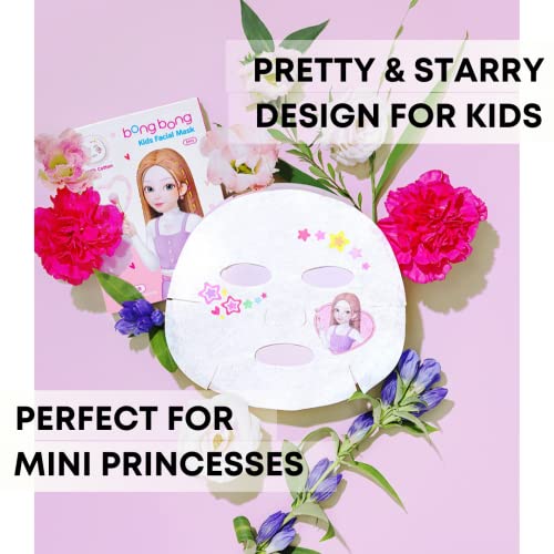 BB Kids Face Masks Spa 5-Pack With Spa Headband | Kids Facial Masks for Girls With 100% Cotton Sheets | Princess Facial Mask for Kids Spa Party Birthday Sleepover (10-Pack with Pink Band)