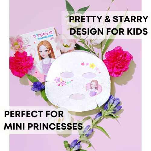 BB Kids Face Masks Spa 5-Pack With Spa Headband | Kids Facial Masks for Girls With 100% Cotton Sheets | Princess Facial Mask for Kids Spa Party Birthday Sleepover (10-Pack with Purple Band)
