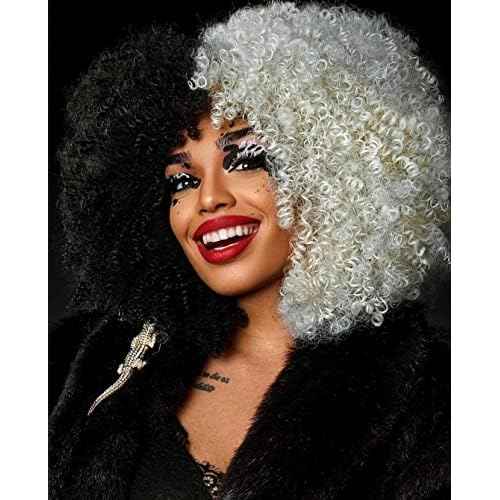 Curly Wig with Bangs for Black Women Short Kinky Curly Wig 14inch Afro Hair Halloween Party Christmas Cosplay Wigs (F1B/60)