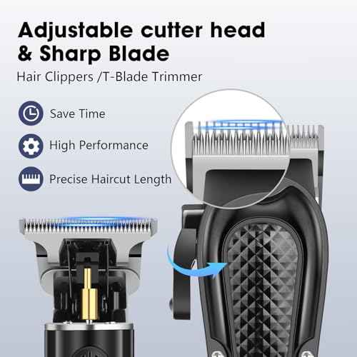 HIENA PRO Professional Hair Clippers and Trimmers Set for Men Cordless Barber Kit Hair Cutting Kit Rechargeable Clipper Set for Barbers with LED Display, Gifts for Men, (Black)