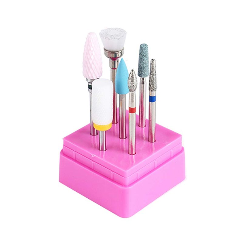 Ceramic Nail Drill Bit Carbide Diamond Set Nails File Bits 7Pcs 3/32 inch for Acrylic Tips Gel Polish Cuticle Remove Manicure Pedicure Tool with Holder Case