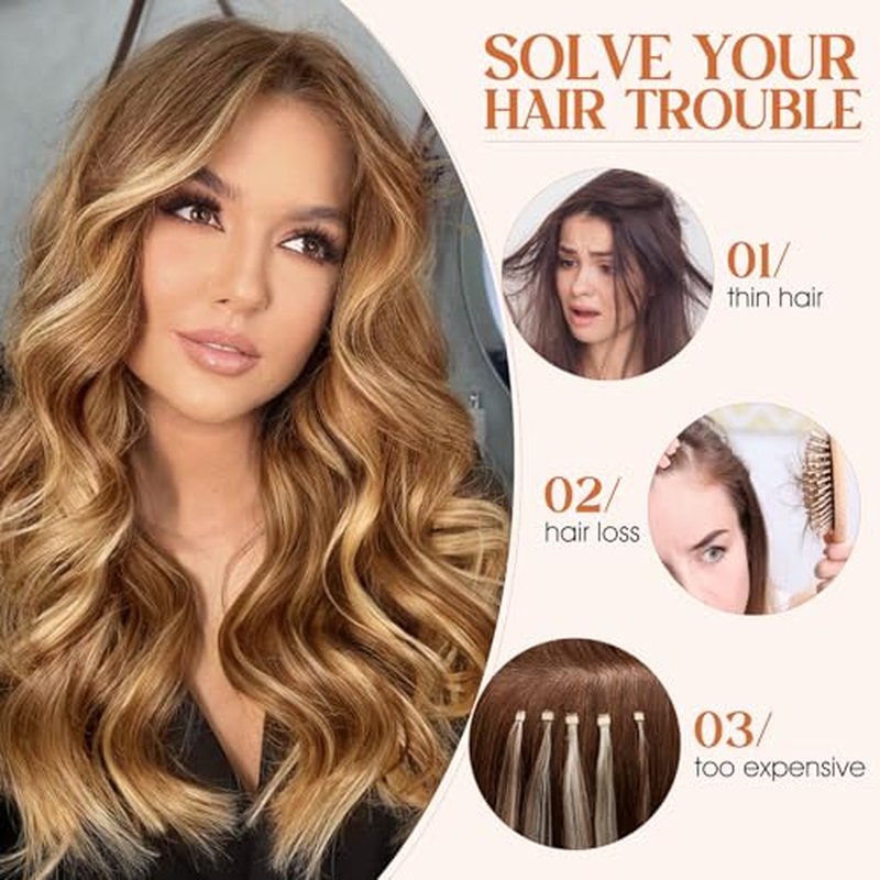 S-noilite Halo Hair Extensions Real Human Hair,Invisible Wire Hair Extensions with Adjustable Fish Line 2 Clips Halo Extensions for Women 18Inch 80G(Medium Brown/Dark Blonde)