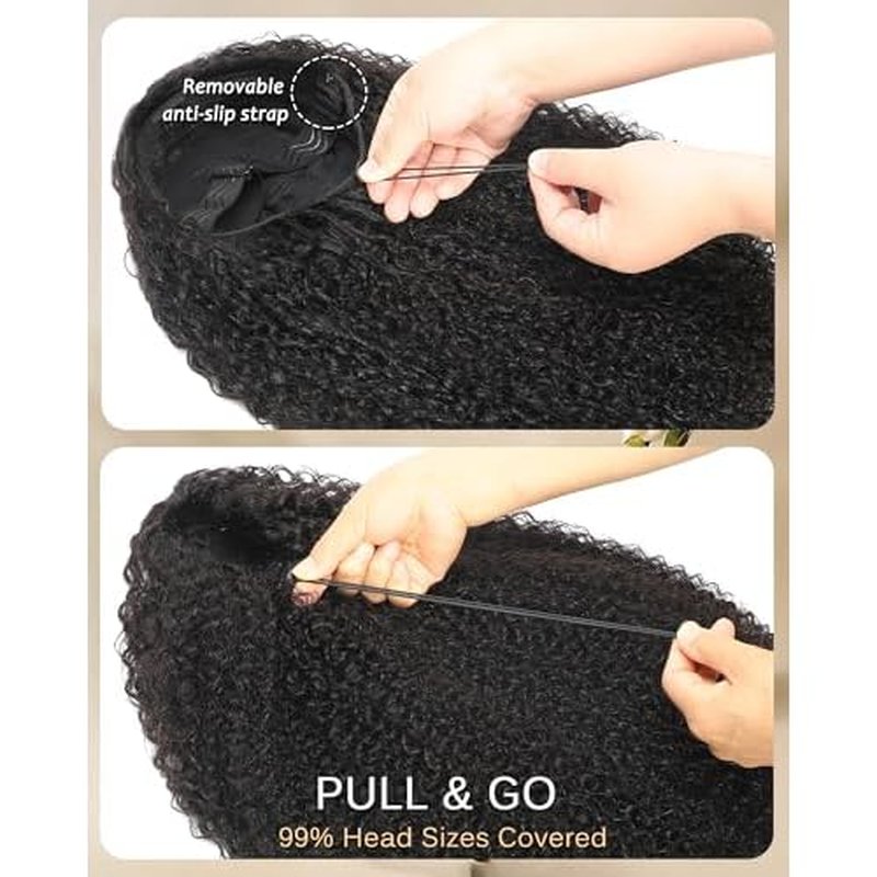 Kinky Curly Half Wig Human Hair - 200% Density, 18 Inch, Glueless Wear & Go, 3 in 1, Flip Over, Headband, Drawstring Wig, Natural Look, Beginner Friendly (Natural Black, 18 Inch, Kinky Curly)