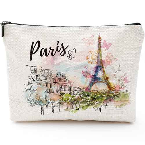 Paris Souvenirs Travel Essentials - Eiffel Tower Paris Souvenirs from France, Paris Gifts for Women Small Cosmetic Bag for Purse, Paris Travel Must Haves Small Makeup Bag Gifts for Girls