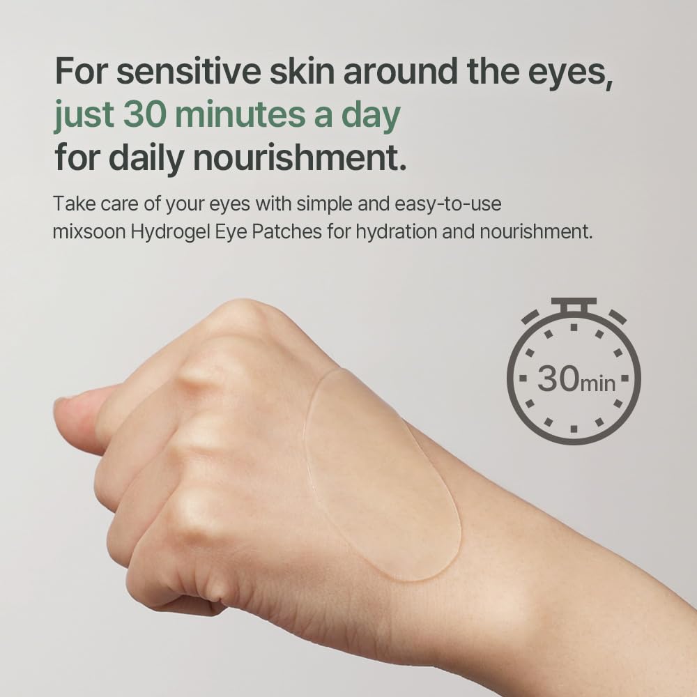 mixsoon Cica-Hyal Eye Patch - Soothing, Hydrating and Cooling Hydrogel Eye Patches, Gentle Care for Tired Eyes 84 g / 2.84 fl.oz. (30 pairs) Korean Glass Skin Care