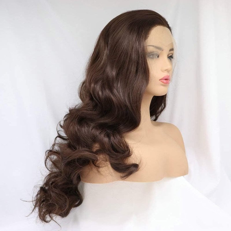 RainaHair Brown Long Body Wave Lace Front Wigs Synthetic Realistic Soft Wig Heat Resistant Daily Wear Replacement 180 Density 24 Inch
