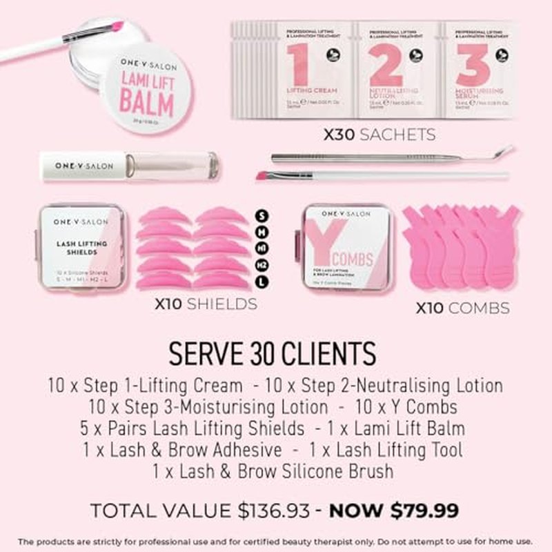 One V Salon Brow Lamination and Lash Lift Professional Kit ? Instant Lift for Lashes & Brows ? Vegan, Long-Lasting, Complete Lash and Brow Lift Kit with Sachets, Tools, and Glue Balm
