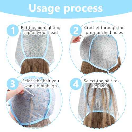 6PCS Highlights Hair Color Kit, With 2PCS Coloring Caps, 2 Spatula With Crochet Hook, 2 Hairs Dye Brush, Hairs Highlighting Kit Styling Tools for Salon Dyeing Hairdressing and DIY Dyeing Hair