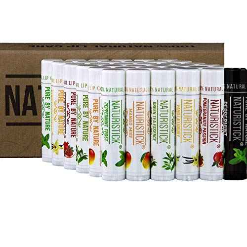 Naturistick Premium Beeswax Lip Balm for Dry, Chapped Lips | 100% Natural Lip Care | Coconut Oil, Shea Butter, Aloe Vera | Moisturizing, Chemical-Free Chapstick | 36 Pack Assorted Scents | Made in USA
