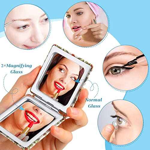 Mandala Design Pocket Mirror Mini Travel Makeup Purse Compact Accessories Beauty Magnifying Double Sides Pocket Mirror Portable Handheld Folding PU Leather Supply for Women(12 Pieces)