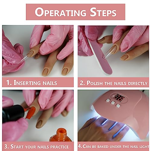 Silicone Practice Hands for Acrylic Nails Manicure Hand with Stand Bracket Nail Hand Practice Flexible Fake Mannequin Hands for Nails Art Training Tool (New 4#-Right Hand)
