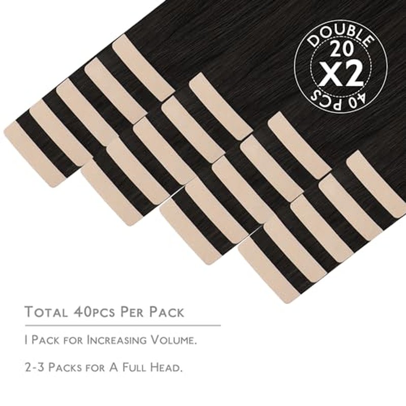 WENNALIFE Tape in Hair Extensions Human Hair, 40pcs 100g 20 inch Natural Black Hair Extensions Real Human Hair Straight Tape in Extensions Invisible Human Hair Extensions Reusable Real Hair Extensions