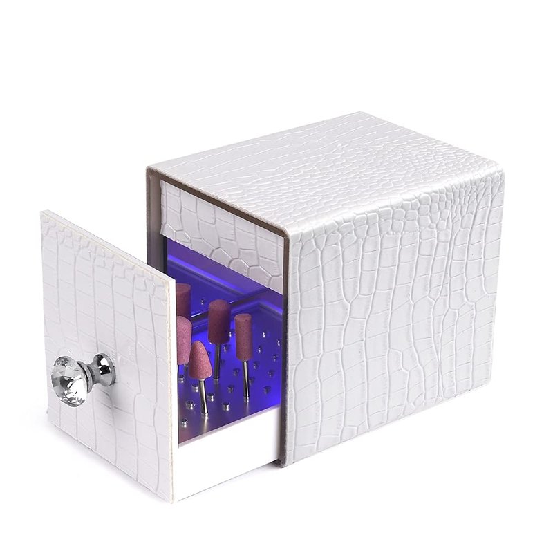 Nail Drill Bit Holder - Blue UV Light Box Dustproof Organizer | 48 Holes Acrylic Stand for Manicure Tools