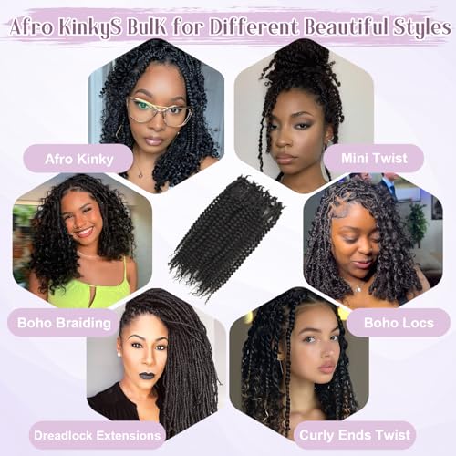 Afro Kinky Curly Bulk Human Hair 50g/pack 100% Real Human Hair for Mini Twist/Braiding/Loc Extensions Curly Hair Natural Afro Bulk for Dreadlocks (4#, 16 Inch-50g)