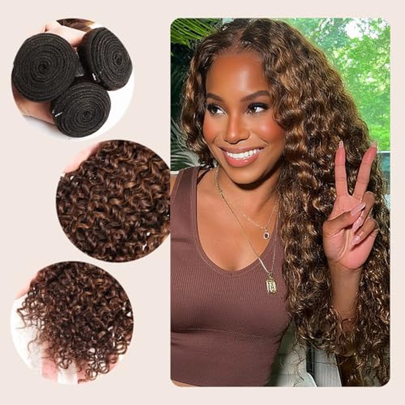 Highlight Brown Bundles P4/30 Water Wave Bundles Human Hair Bundles 20 22 24 Inch Unprocessed Brazilian Virgin Humen Water Wave Hair 3 Bundles Quick Weave Extensions For Black Women