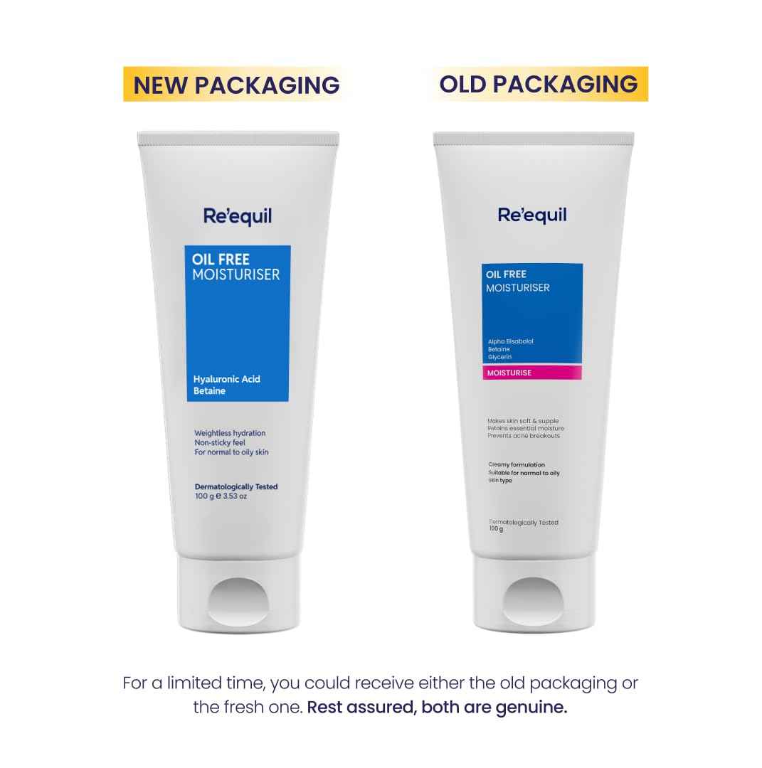 RE' EQUIL Oil Free Moisturiser Lightweight Moisturizer For Face Retains Essential Moisture Prevents Acne Breakouts Suitable For Normal, Oily Combination Skin 100G