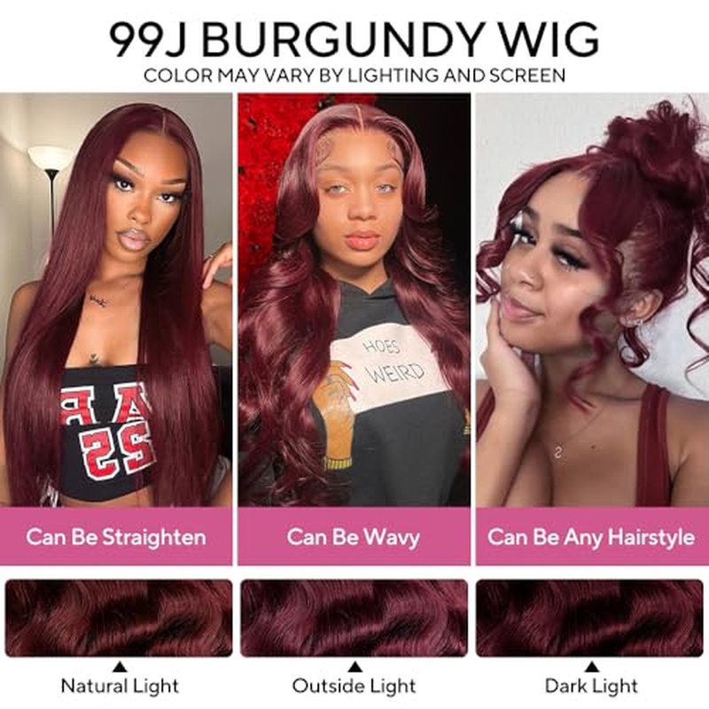 SUPERNOVA 99J Burgundy Lace Front Wigs Human Hair 4x4 HD Straight Wigs with Baby Hair 180% Density Red Wine Colored Wigs for Women 18 Inch