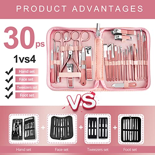 Manicure Set 30 in 1 Nail Clipper set, REDFLOW nail clippers, fingernail & toenail clippers, Manicure Tools, pedicure tools, Suitable for Travel Manicure Kit, Nail Set Kit With Everything Profe