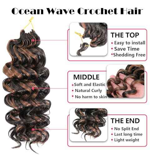 Ocean Wave Crochet Hair 14 Inch 8 packs Deep Wave Crochet Hair Synthetic Curly Crochet Braiding Hair for Black Women (14 Inch, 8 packs, P4/30)