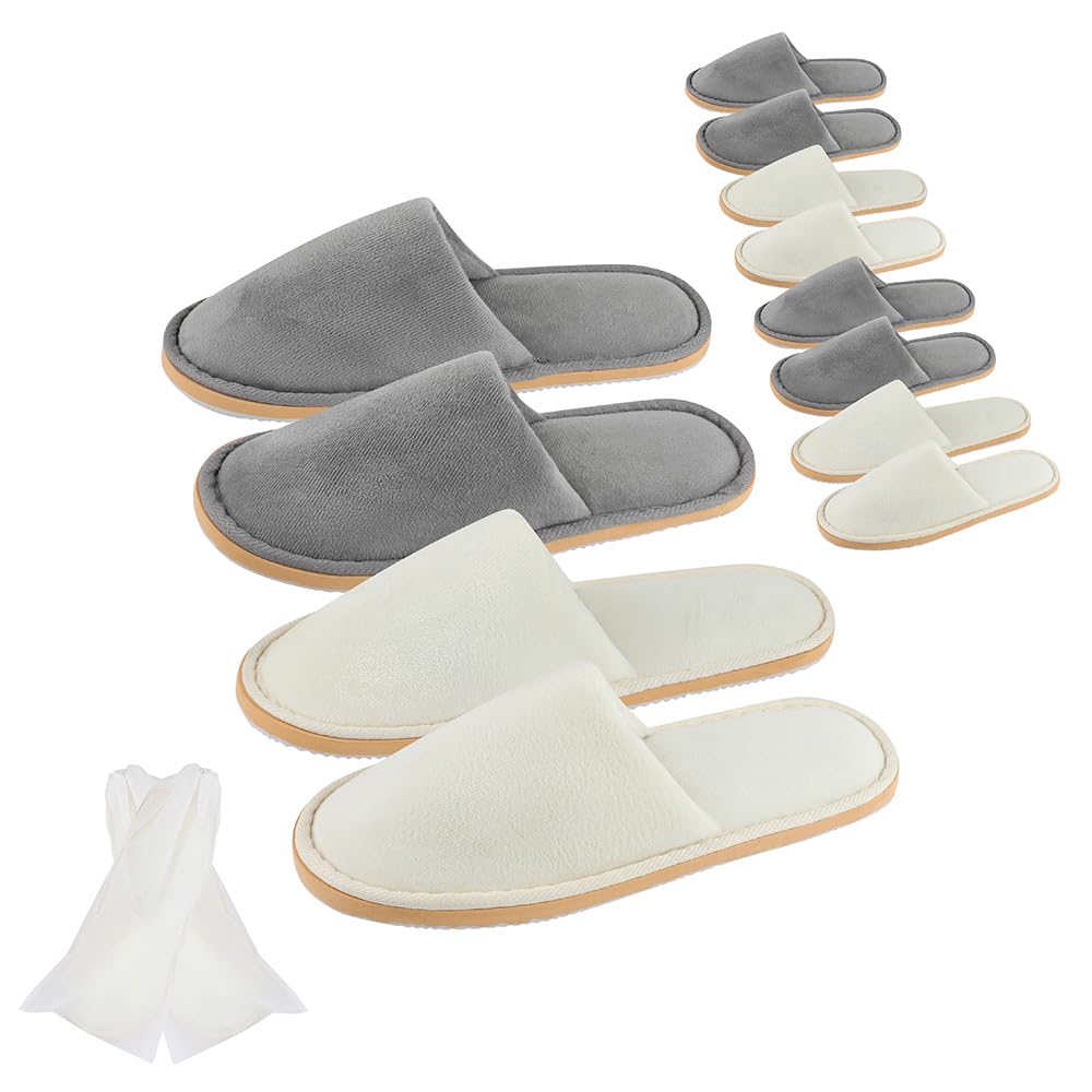 BoxSkivra 2-6 Pairs Spa Slippers, Disposable Slippers, Washable & Non Slip Reusable House Slippers for Women Men Bedroom, Hotel, Travel, Wedding (Thick Soft, Grey, Size 8-10.5 Women/7-9.5 Men)