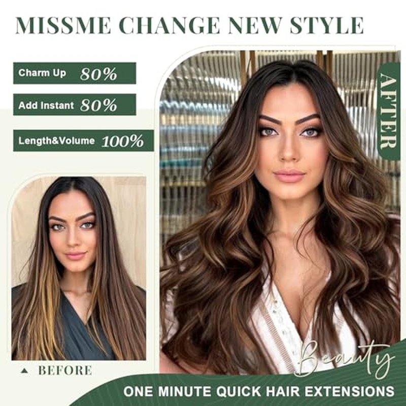 Missme Clip In Hair Extensions Real Human Hair,18in 120g 7pcs Balayage Dark Brown Mixed Chestnut Brown Invisible Straight Seamless Clip Ins Hair Extensions For Women
