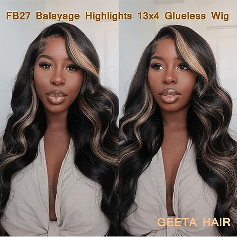 220% Density 1B/27 Balayage Highlight Lace Front Wig Human Hair Pre Plucked 13x4 HD Lace Ombre Body Wave Wig Glusless Wigs Human Hair for Women 18 Inch