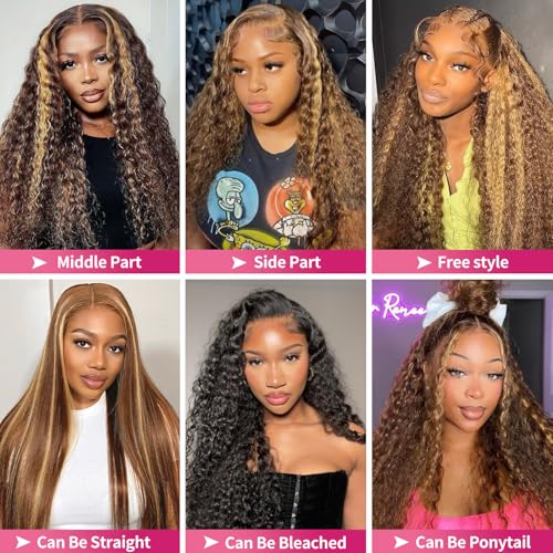 20 Inch Ombre Highlight Deep Wave Lace Front Wig Human Hair 13x6 HD Honey Blonde Lace Frontal Wigs 200 Density 4/27 Glueless Curly Wigs Human Hair For Women