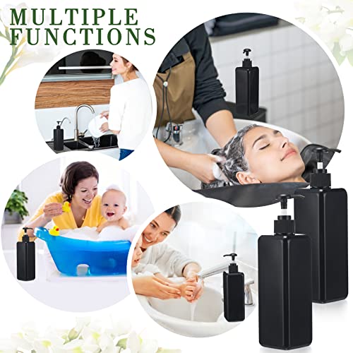 20 Pack 16oz/ 500ml Plastic Empty Bottles Refillable Shampoo Containers with Pump Lightweight Square Soap Dispenser Bottles for Essential Lotions, Shampoos, Conditioner, Massage Oil (Black)