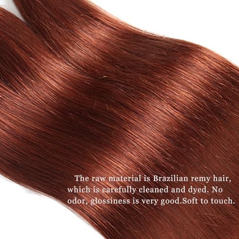 ijoy Reddish Brown Straight Human Hair 3 Bundles with Closure for Women 10 12 14 +C8 Inch 100% Virgin Remy Hair Bundles Human Hair Straight Hair Extensions Chocolate Brown Color