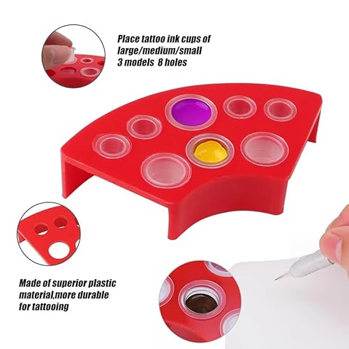 Tattoo Ink Caps, 600PCS Tattoo Cups for Ink with 4 Blue Cup Holders, Mixed Sizes Large Medium Small Plastic Pigment Cups, Tattooing Machine Plastic Supplies Kit Set