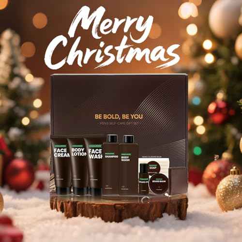 Rinse & Robust Beard Kit for Men, Sandalwood Beard Care Kit for Him Beard Oil Gift Baskets, Body Lotion, Beard Balm, Body Wash, Christmas Gifts for Men Dad Boyfriend Husband Valentines Birthday