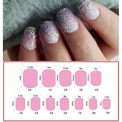 120 Pieces Fake Nails for Girls Gradient Color Kid Nails Press on Pre-glue Children Artificial False Nails Short Oval Full Cover Acrylic Stick on Nail Tips Kit for Little Girl Toys (Gradient Glitter)