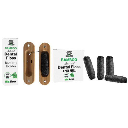 Charcoal Dental Floss with Bamboo Holder and 4 Pack Refill