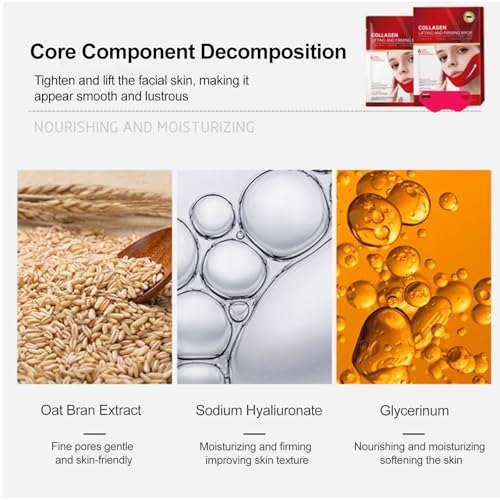 V-Line Lifting Collagen Mask for Double Chin Reduction | Chin Strap & Neck Firming Mask | Hyaluronic Acid, Aloe Vera, Cica for Firming and Sculpting | 5 Pcs (Unisex)