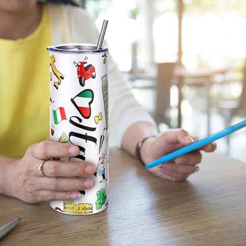 Sieral 5 Pcs Italy Travel Gift Set Funny Italy Themed Travel Trip Souvenir Gifts Includes Cosmetic Bag Thermal Cup Keychain for Traveler Women Birthday Christmas Party