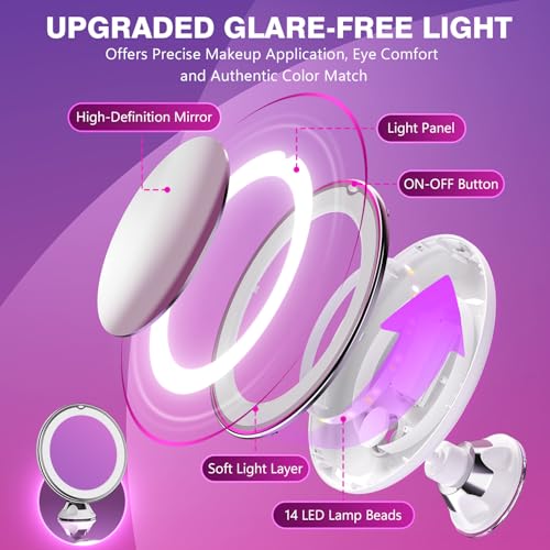 Auxmir 2025 Upgraded 30X Magnifying Mirror with Light, Makeup Mirror with 2-Level Lights, Vanity Mirror with Power Suction Cup and Tweezers, 360¡Æ Swivel, Portable Bathroom Mirror for Home Travel