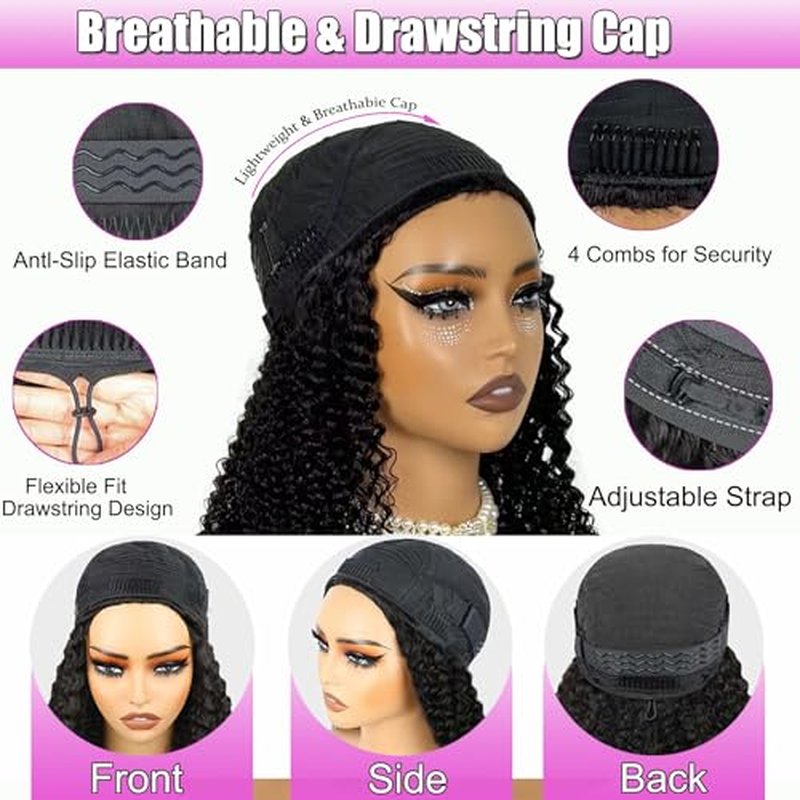 22 Inch Half Wig Human Hair 200% Density Jerry Curly Half Wig 3 In 1 Seamless Flip Over Glueless Wigs Human Hair with Drawstring Beginner Friendly Curly Headband Wig Human Hair for Women Daily Wear