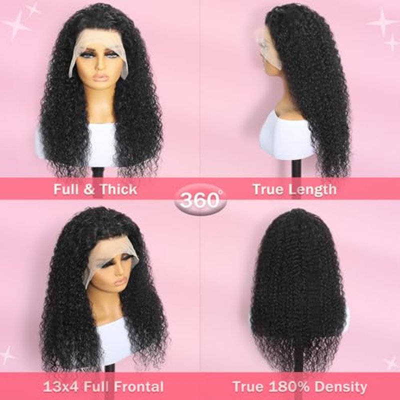 Water Wave HD Lace Front Wigs Human Hair 10A Deep Curly 13x4 Transparent Lace Frontal Wigs Pre Plucked Wet And Wavy Glueless Wigs Human Hair for Women 180% Density (24Inch, Natural Color)